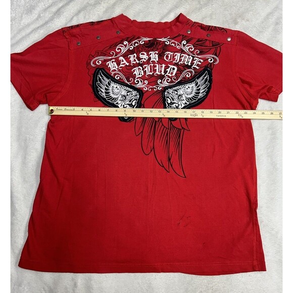 Vtg Y2K Harsh Time Cyper Gothic Wings Skull Graphic T-Shirt Size XL - 2XL - Picture 6 of 8
